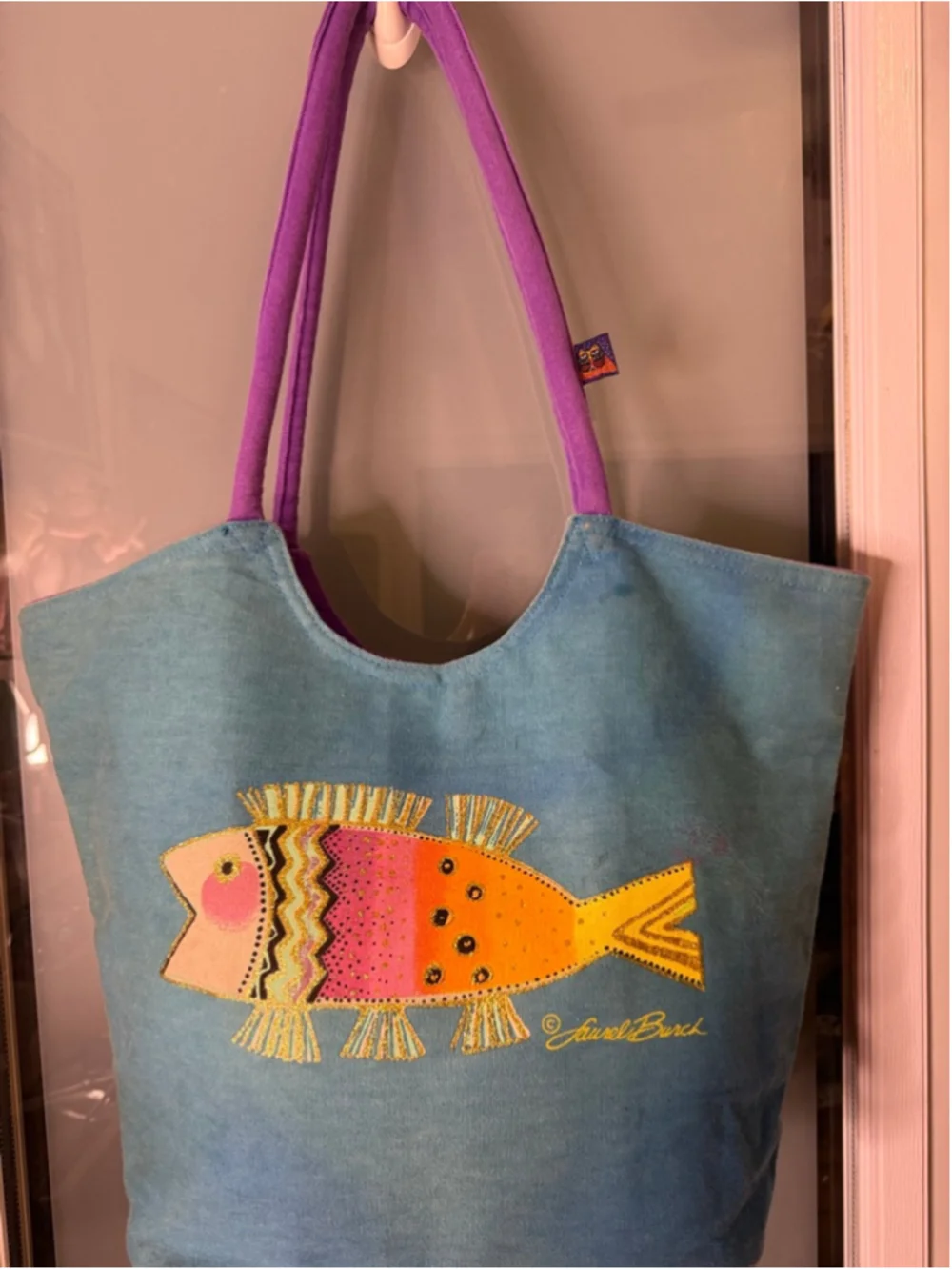 Laurel Burch Blue Purple Fish Art Tote Bag One Size